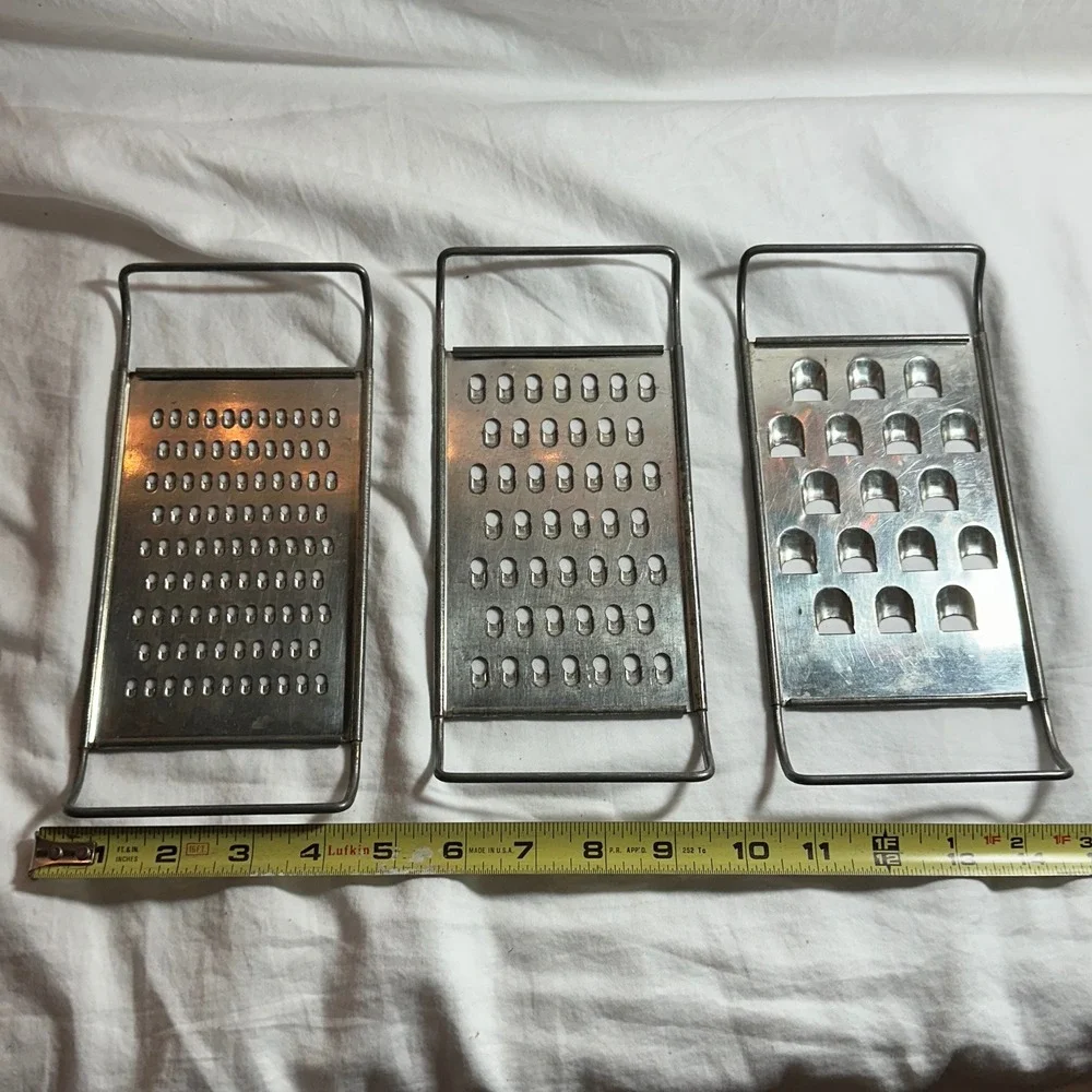 Vintage Wonder Shredders Stainless Steel Handheld Flat Cheese Grater Set Rustic